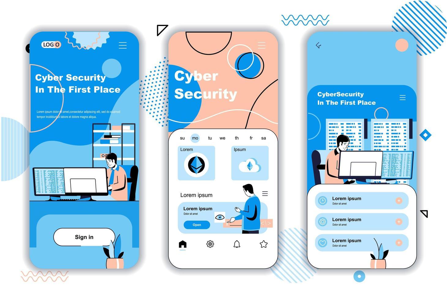 <b>Cyber security</b> concept onboarding screens for mobile app templates ...