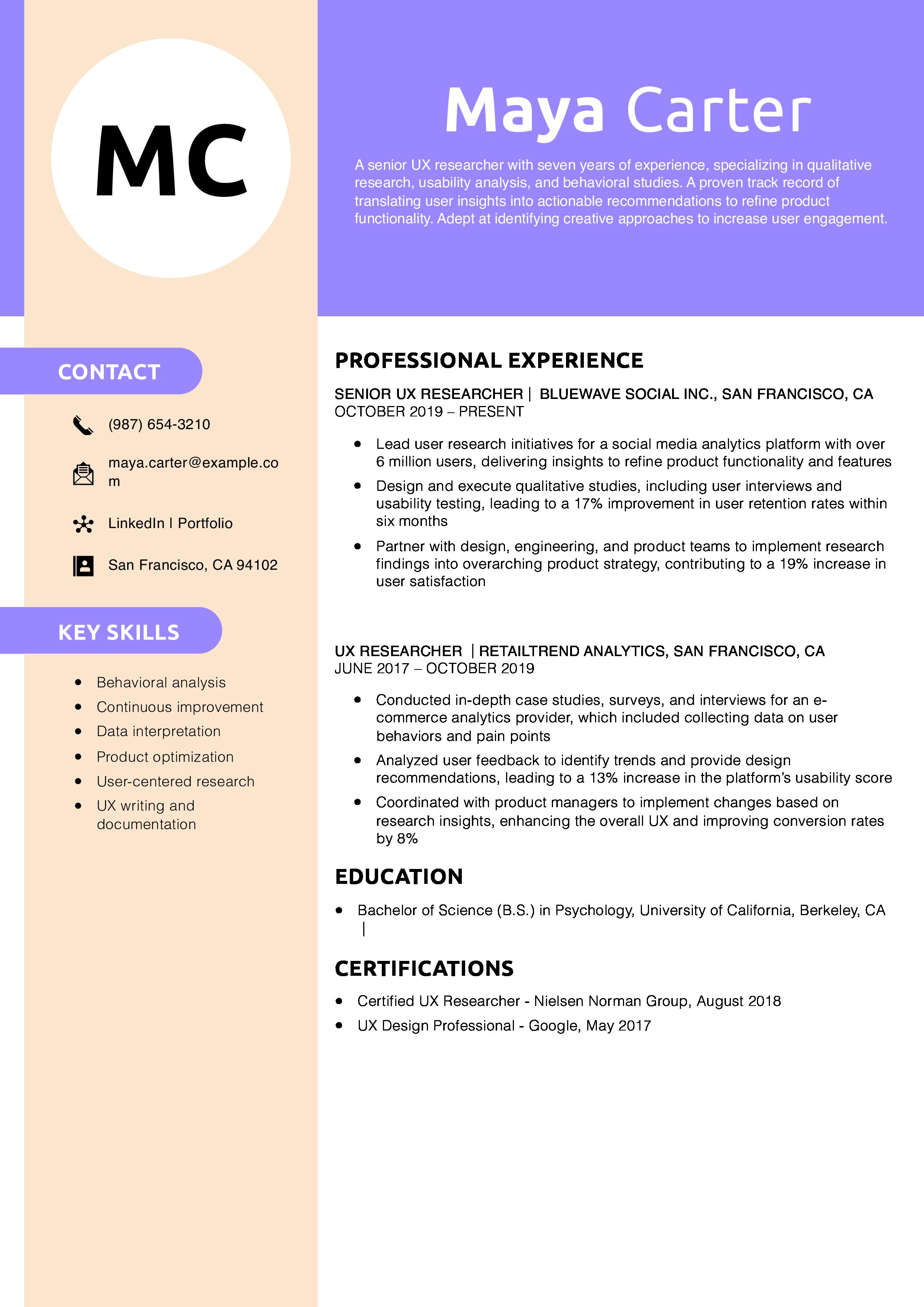 Best <b>User Experience</b> Researcher Resume Examples and Templates for 2025